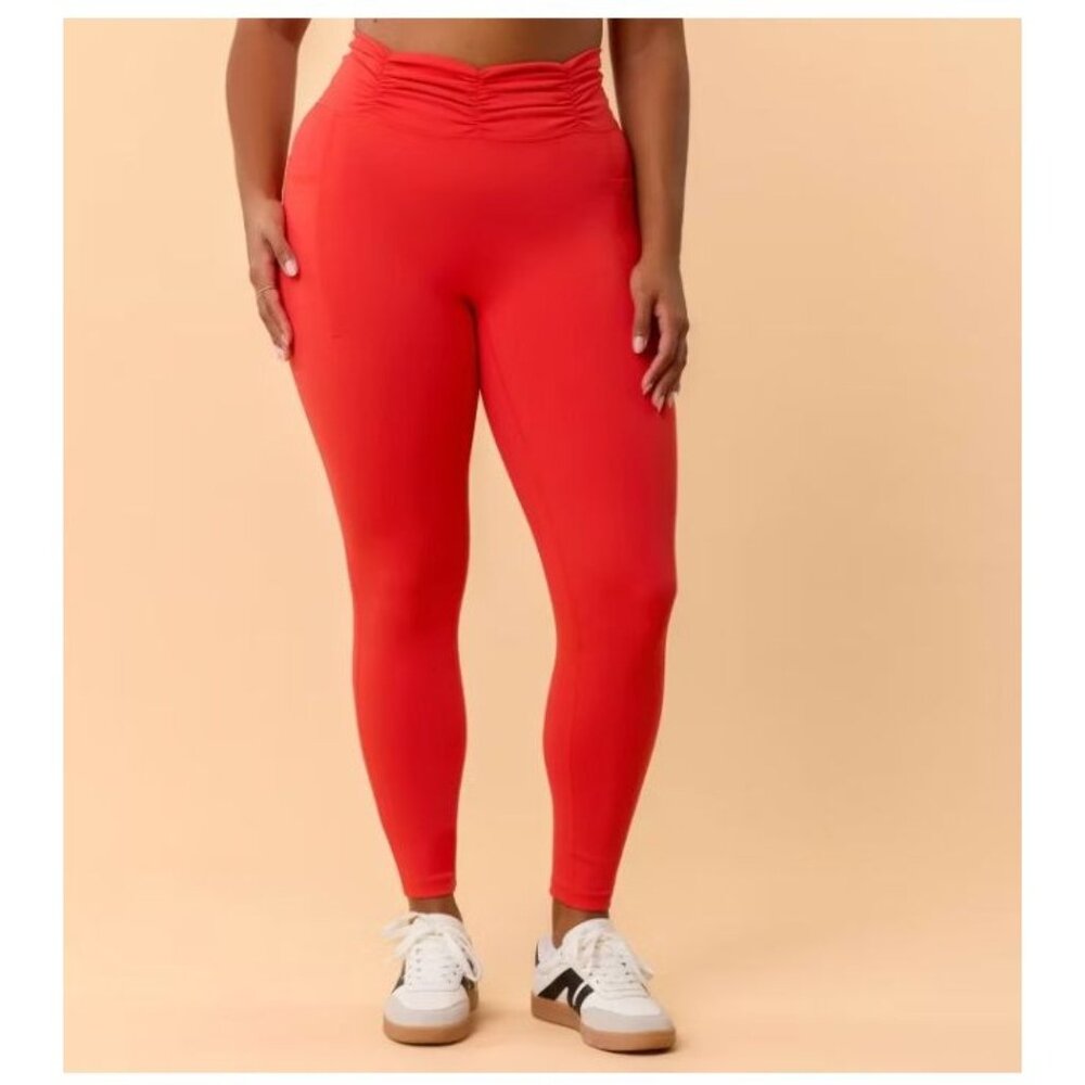 NWT Blogilates Women's 3X Ruched Waist Leggings, Red